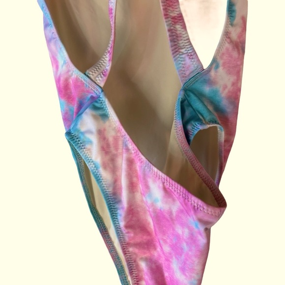 Solid and striped x redone tie dye one piece 80s style bathing suit - Picture 7 of 8